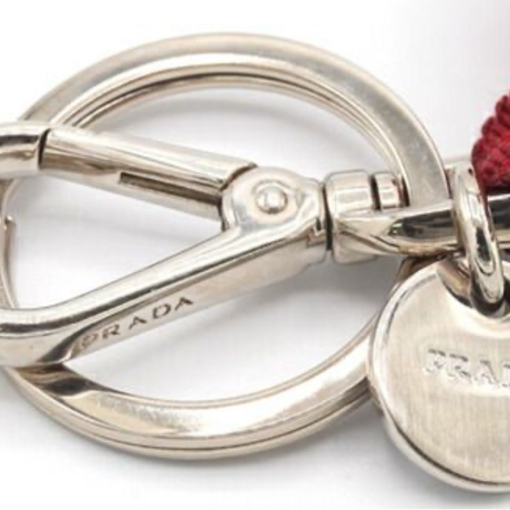 Prada Bear Robot Metallic Charm Keychain Red and Silver Teddy w/Box Red Crystals - Picture 12 of 13